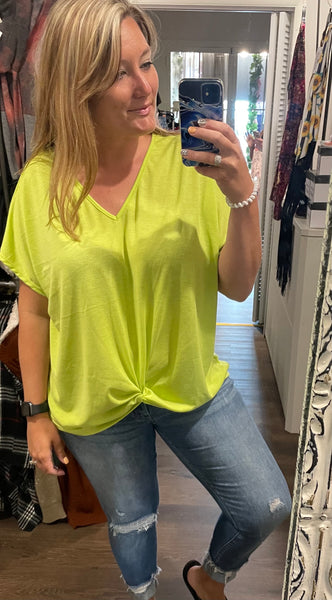 Lime Green Front Knot Shirt
