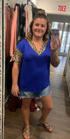 Plus Size Blue And Leopard Top