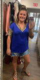 Plus Size Blue And Leopard Top